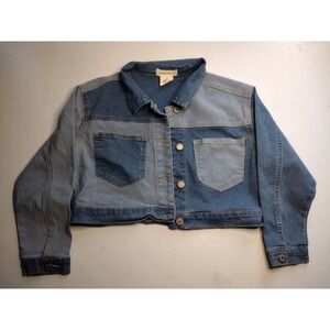 Soho Blue Girls Two Tone Patchwork Cropped Denim Jacket Blue Size 12